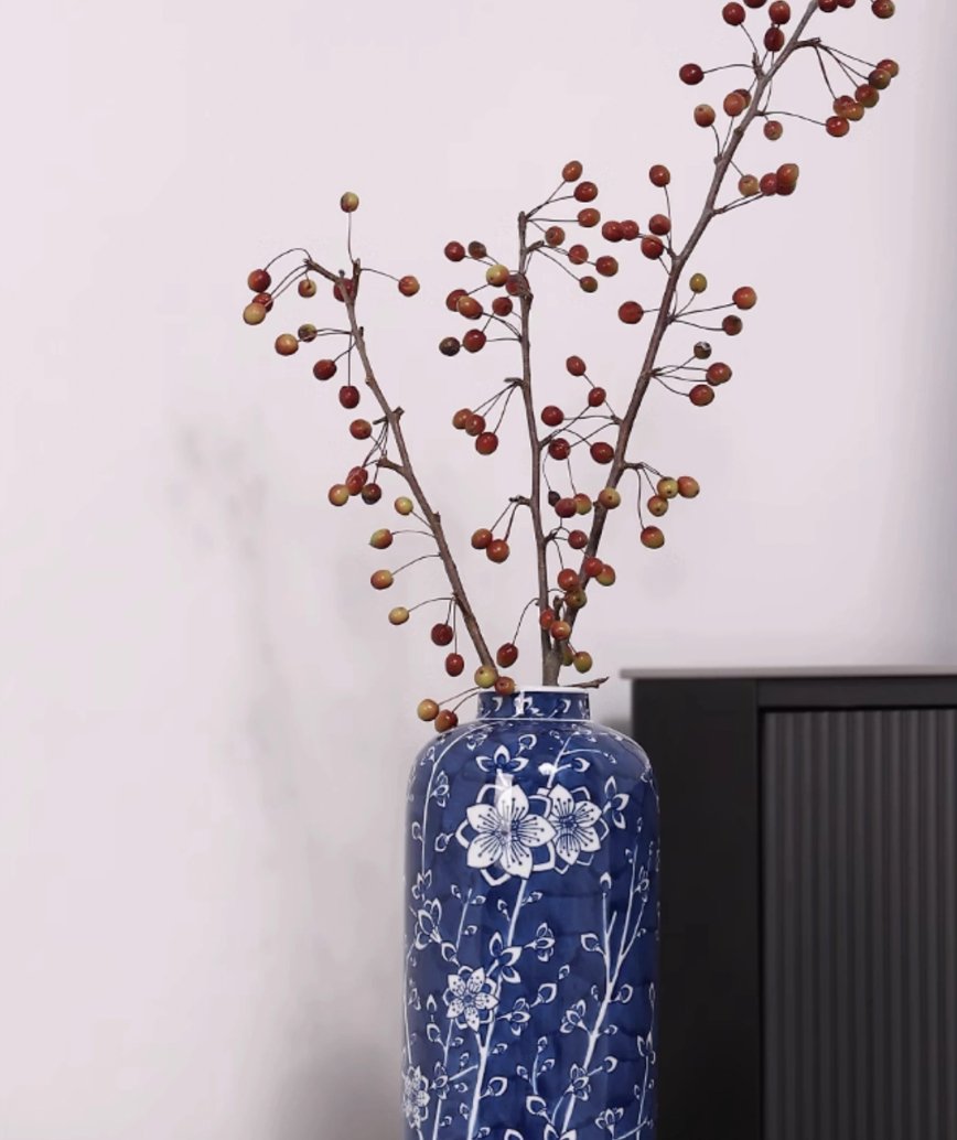 Five Blessings ‘Peach’ Blue and White Porcelain Vase - Mulantique