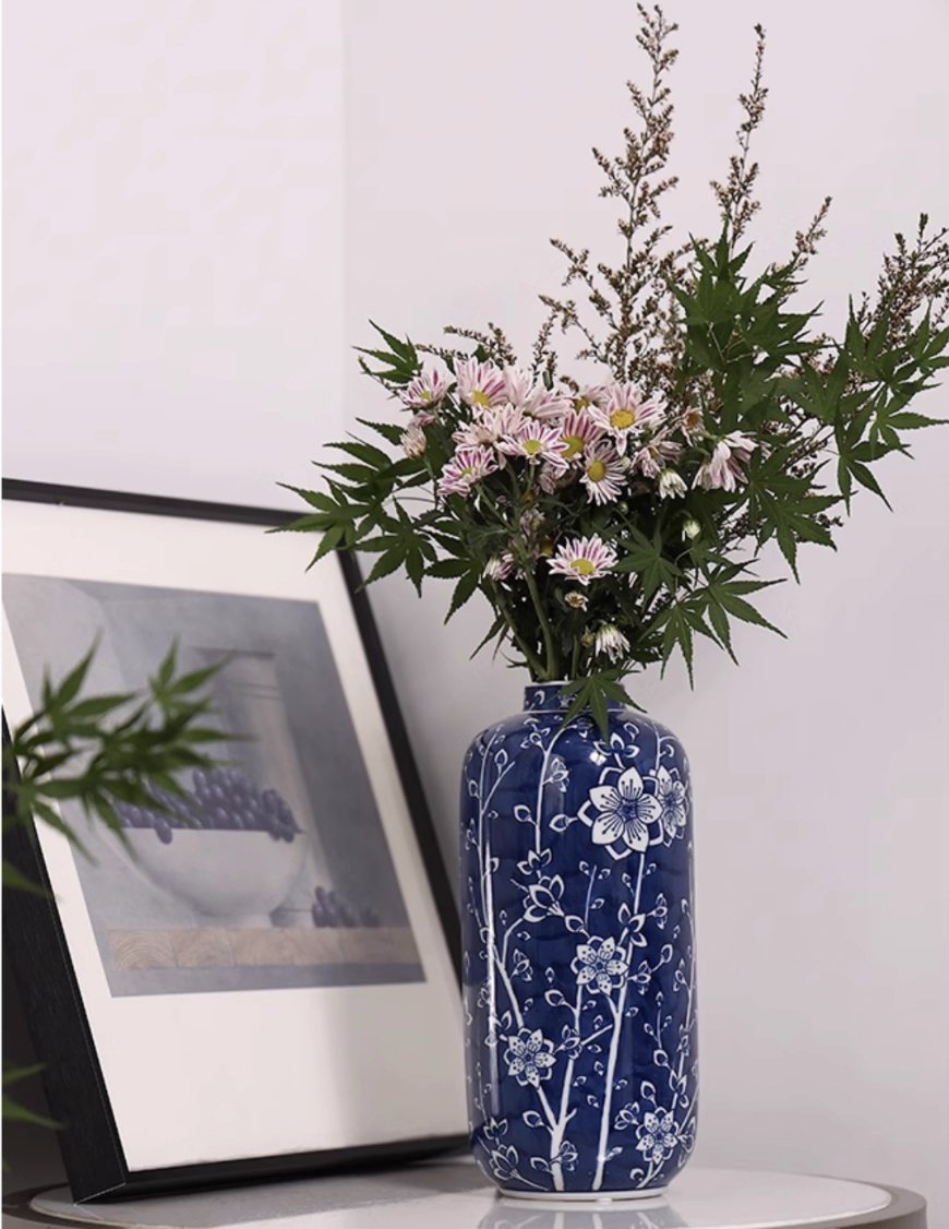 Five Blessings ‘Peach’ Blue and White Porcelain Vase - Mulantique