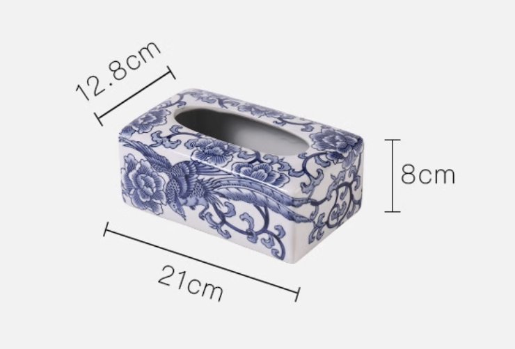 Floral Blessings Jingdezhen Blue and White Porcelain Tissue Box - Mulantique