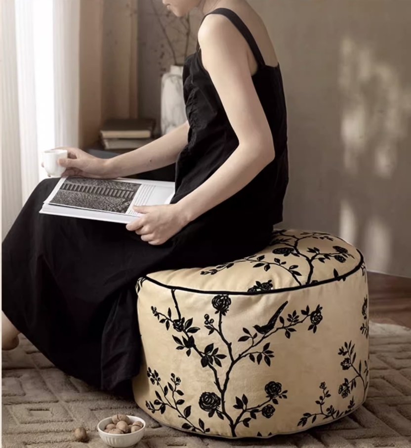 Floral Low Stool Pouf - Mulantique