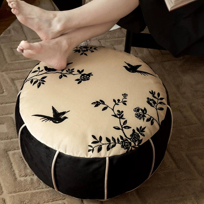 Floral Low Stool Pouf - Mulantique