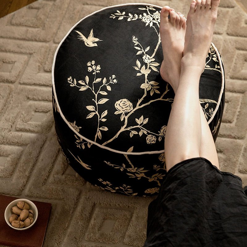 Floral Low Stool Pouf - Mulantique