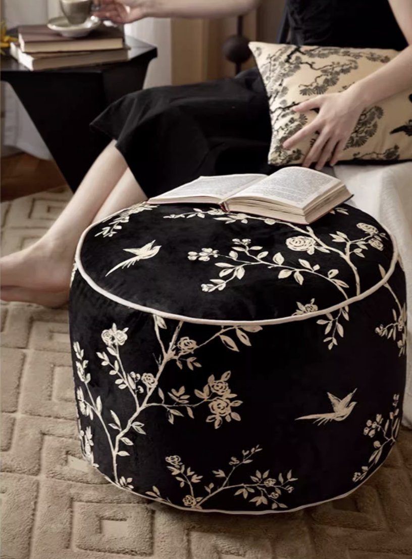 Floral Low Stool Pouf - Mulantique