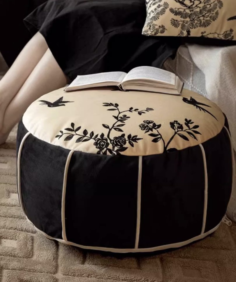 Floral Low Stool Pouf - Mulantique