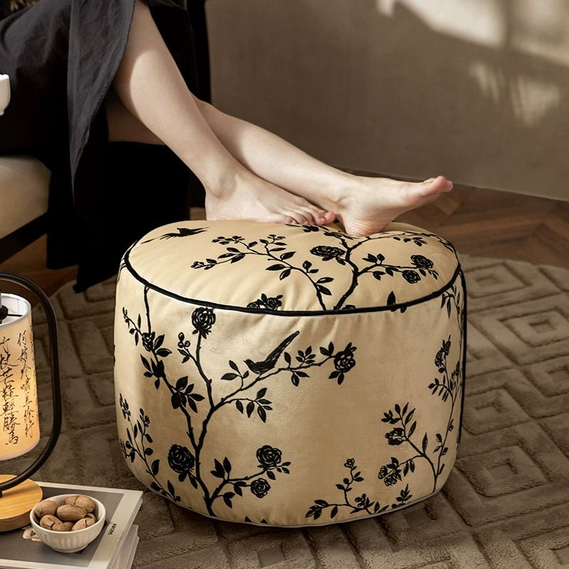 Floral Low Stool Pouf - Mulantique