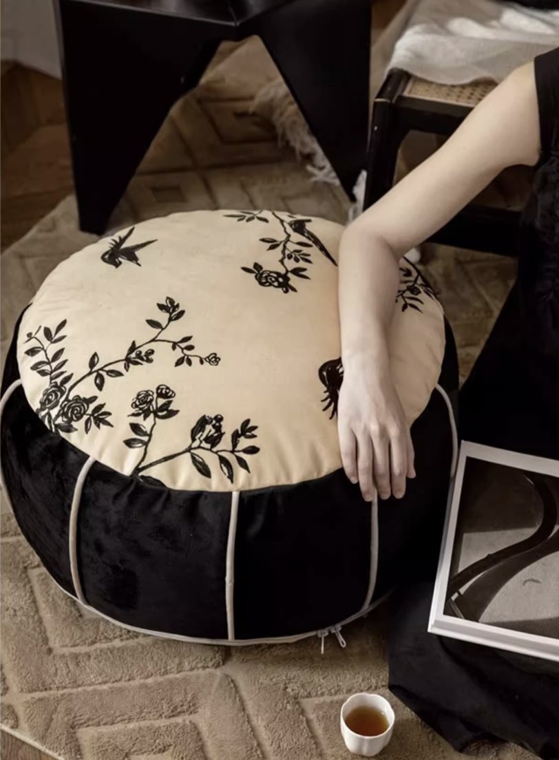 Floral Low Stool Pouf - Mulantique