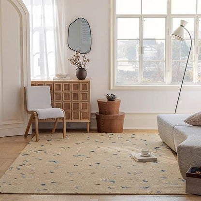 Mulantique Natural Woven Wool Rug - Blue Floral Design - Mulantique