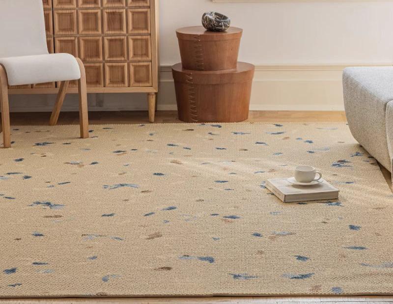 Mulantique Natural Woven Wool Rug - Blue Floral Design - Mulantique