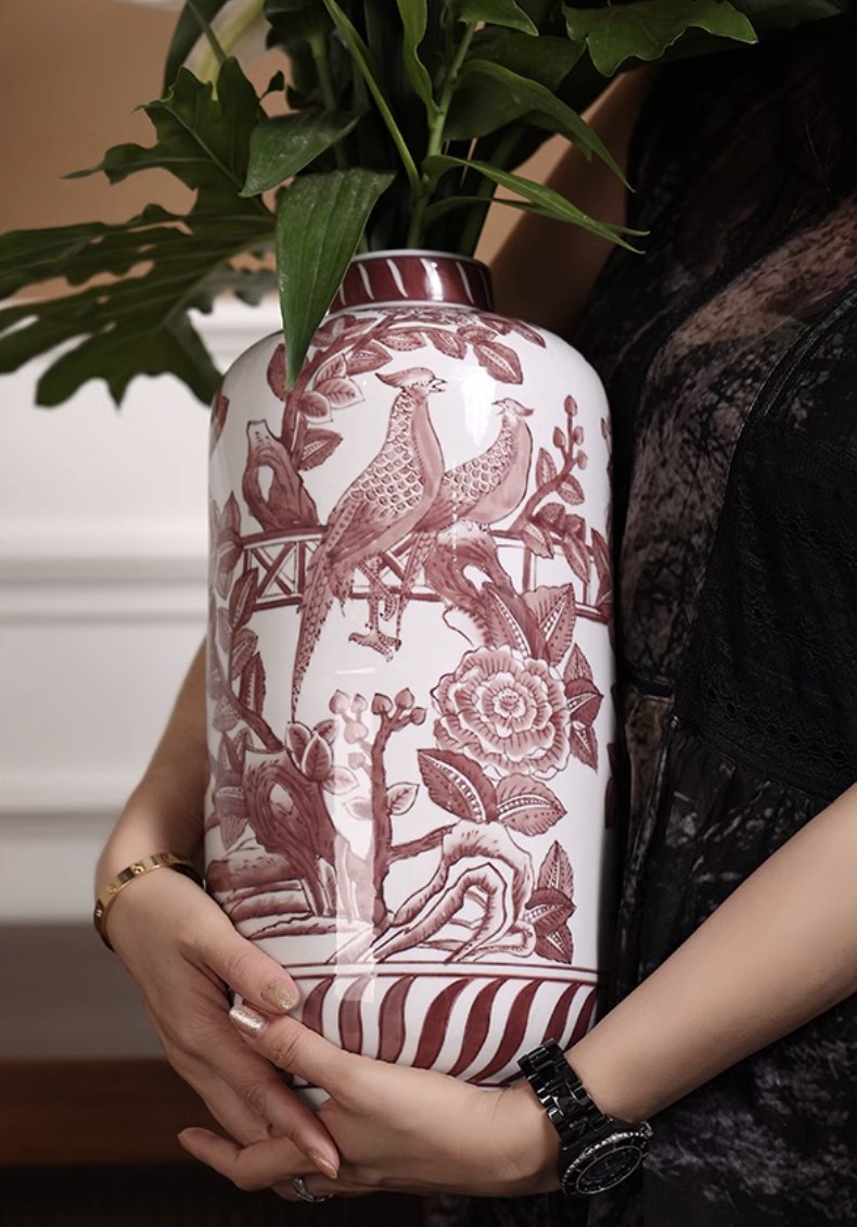 Red Underglaze ‘Blessings and Prosperity’ Ceramic Vase - Mulantique