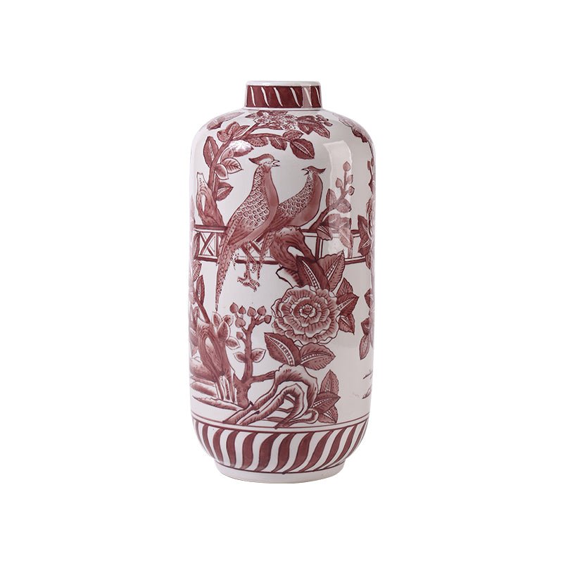 Red Underglaze ‘Blessings and Prosperity’ Ceramic Vase - Mulantique