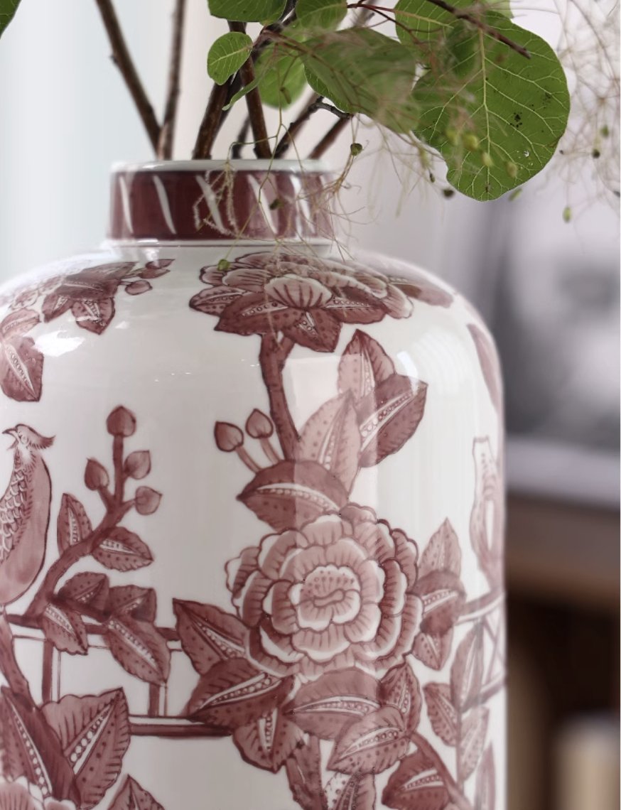 Red Underglaze ‘Blessings and Prosperity’ Ceramic Vase - Mulantique