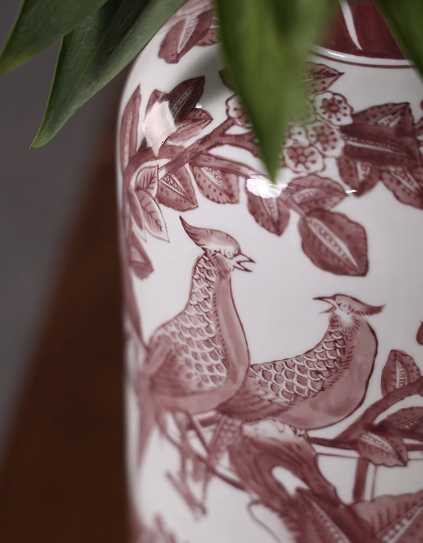 Red Underglaze ‘Blessings and Prosperity’ Ceramic Vase - Mulantique