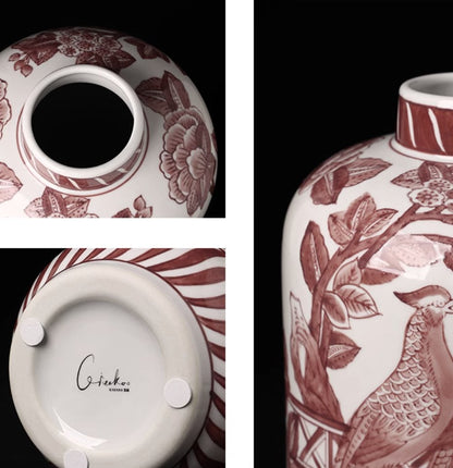 Red Underglaze ‘Blessings and Prosperity’ Ceramic Vase - Mulantique