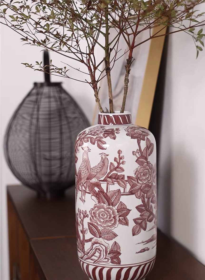 Red Underglaze ‘Blessings and Prosperity’ Ceramic Vase - Mulantique