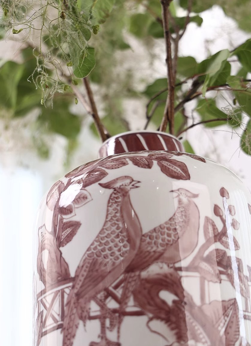 Red Underglaze ‘Blessings and Prosperity’ Ceramic Vase - Mulantique