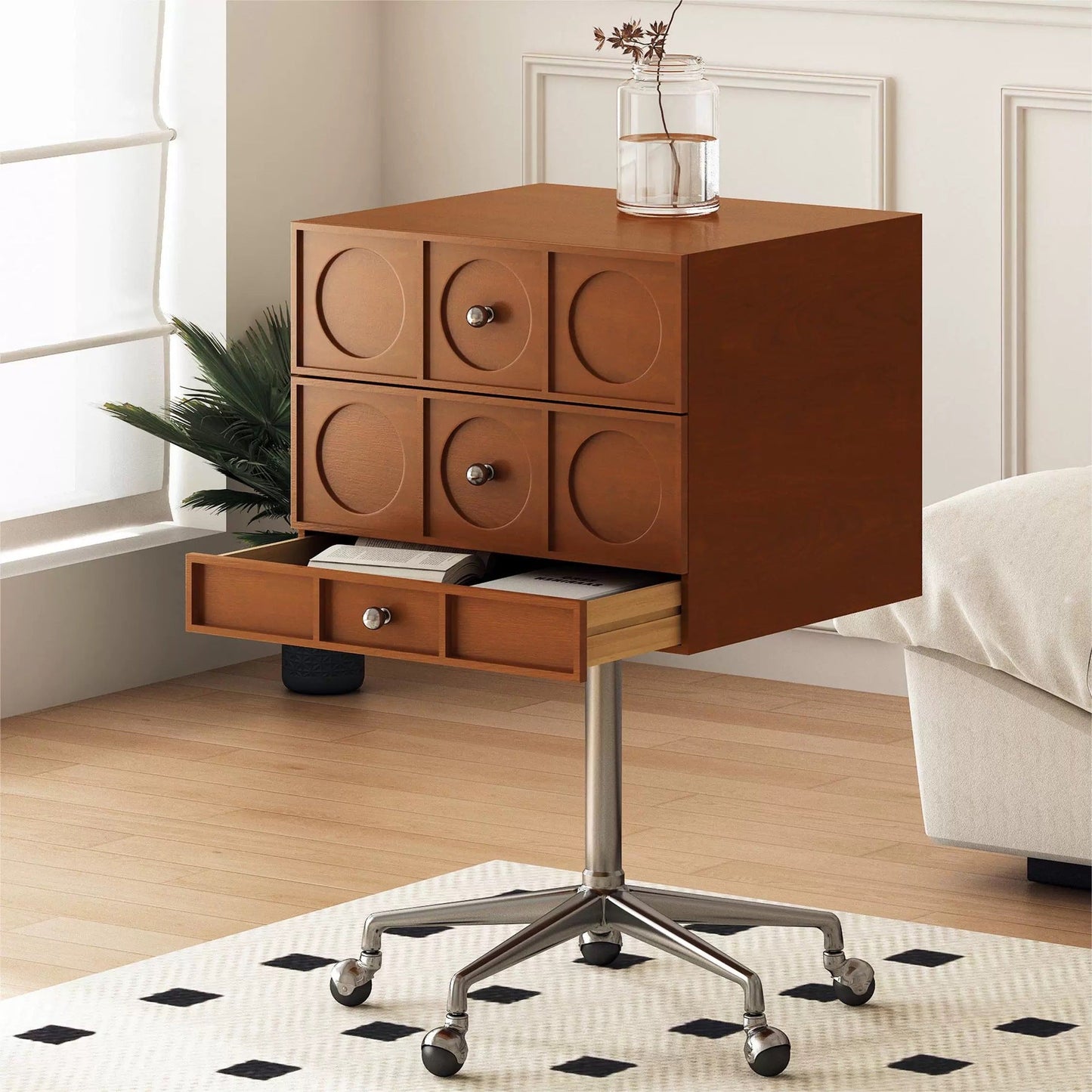 Solid Wood Storage Cabinet with Adjustable Lift and Rotating Design - Mulantique