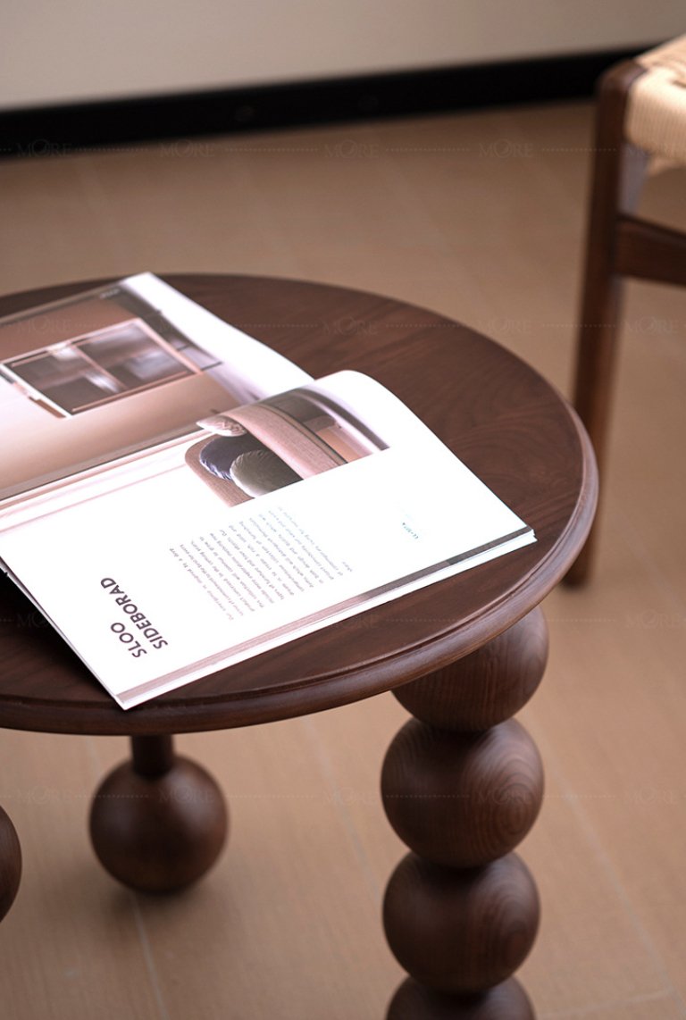 Walnut Wood Round Side Table - Mulantique