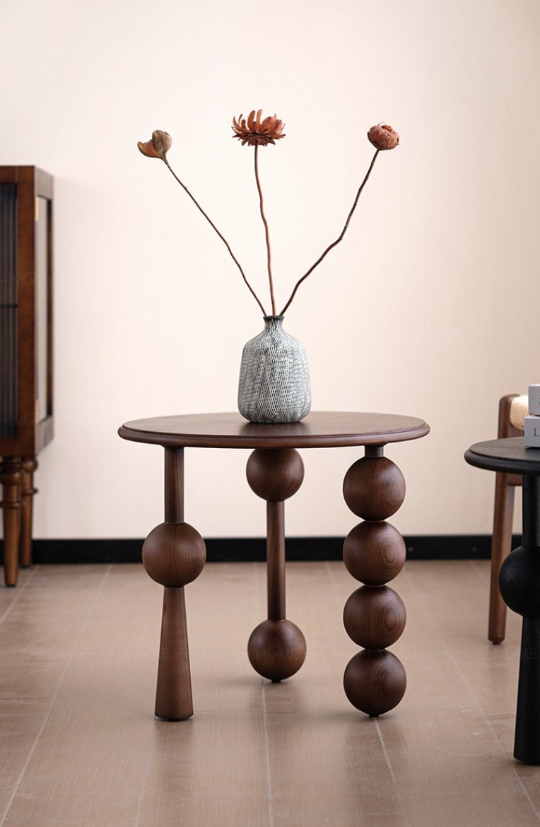 Walnut Wood Round Side Table - Mulantique